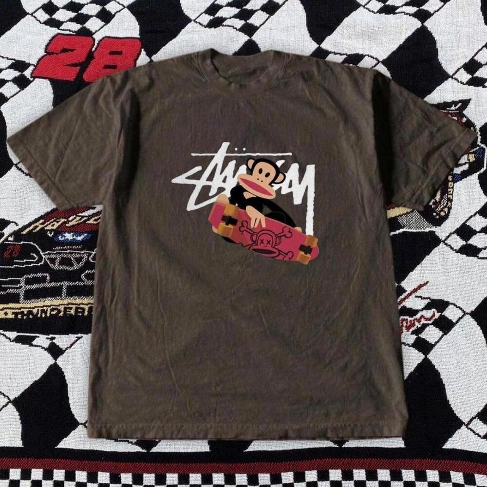 Gildan Men Brown T-Shirt, StSsy Brown Tee With And Black Graphics
